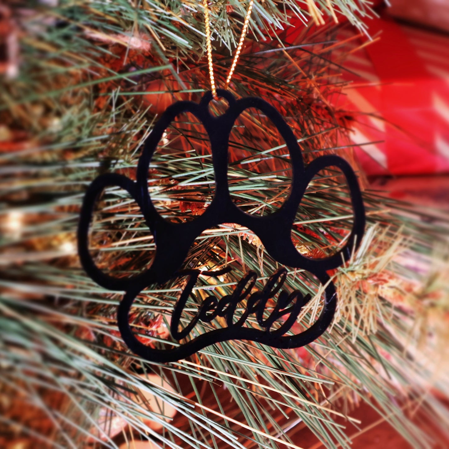 Black acrylic Personalized Pet Paw Ornament Custom Dog Christmas Ornament Animal Ornament 2024 Dog Name Pet Lover Gift holiday ornament decor unique holiday gift stocking name tags christmas stocking personalized ornaments Pet xmas Stocking