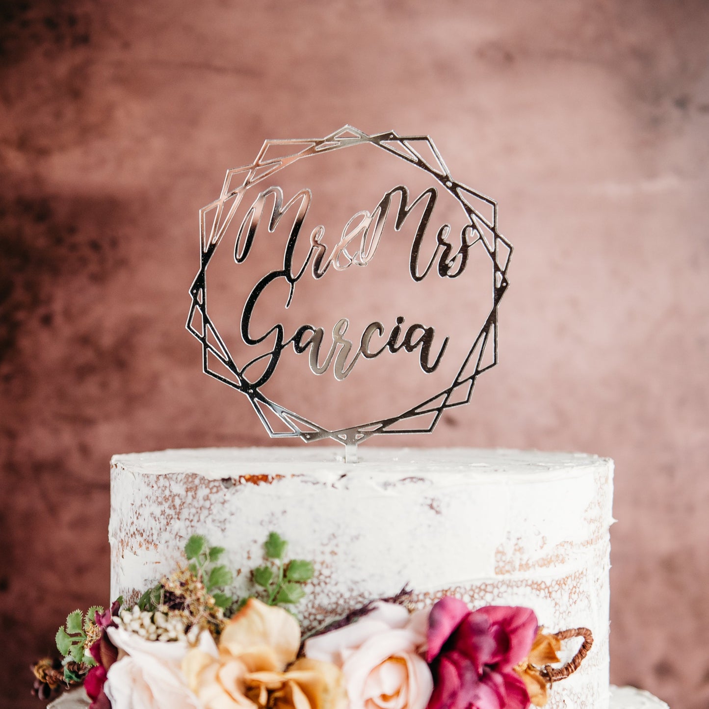 geometric silver mirrored acrylic wedding cake topper custom cake toppers wedding personalized birthday acrylic cake modern last name decor minimalist cake topper custom rustic rustic wedding mr mrs cake caketopper personalized last name candy bar