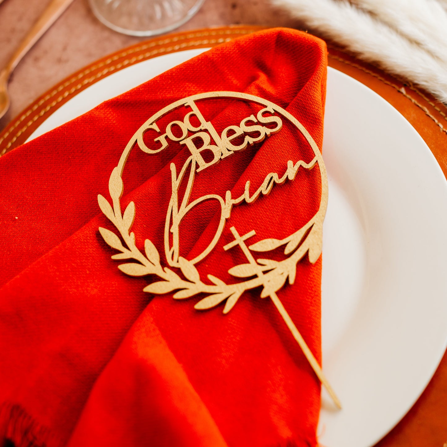 wreath gold wood baptism cake topper christening decor baptismal cake decor religious cake baptism party cake personalized baptism cake accent birthday cake event cake decor wood cake decoration acrylic cake accent wooden cake ornament