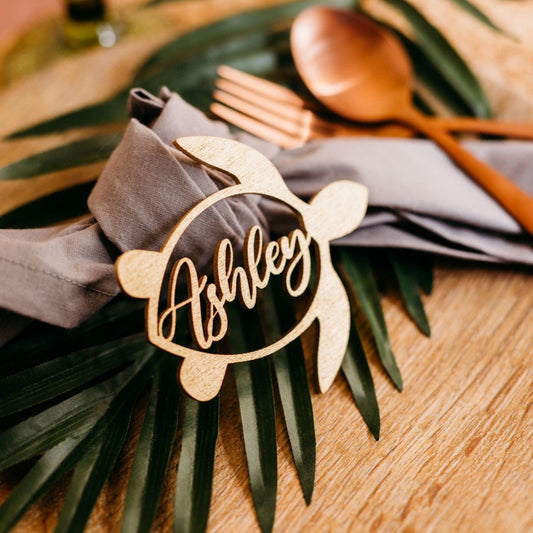 gold wood tropical birthday invitation tropical name tag tropical placecards placecard beach turtle card holders wedding name tags wood name card place  wedding name place setting wooden names bachelorette party favors wedding decor plate laser cut