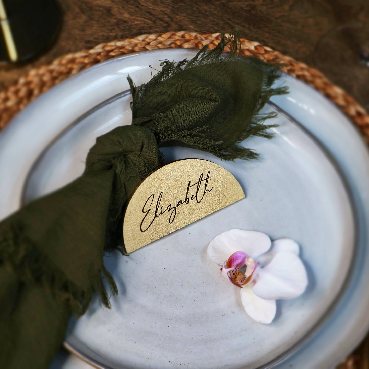 semicircle gold wood name plate name cards wedding name place cards name place setting wood name card napkin half circle tag acrylic name tags name tags rustic wedding wooden wedding decor wedding place cards Wedding decoration Wedding place card