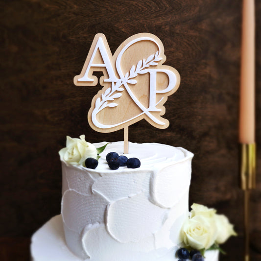Double layer acrylic wedding cake topper raw wood and white custom cake toppers wedding personalized birthday acrylic cake toppers modern last name cake decor initials monogram ampersand