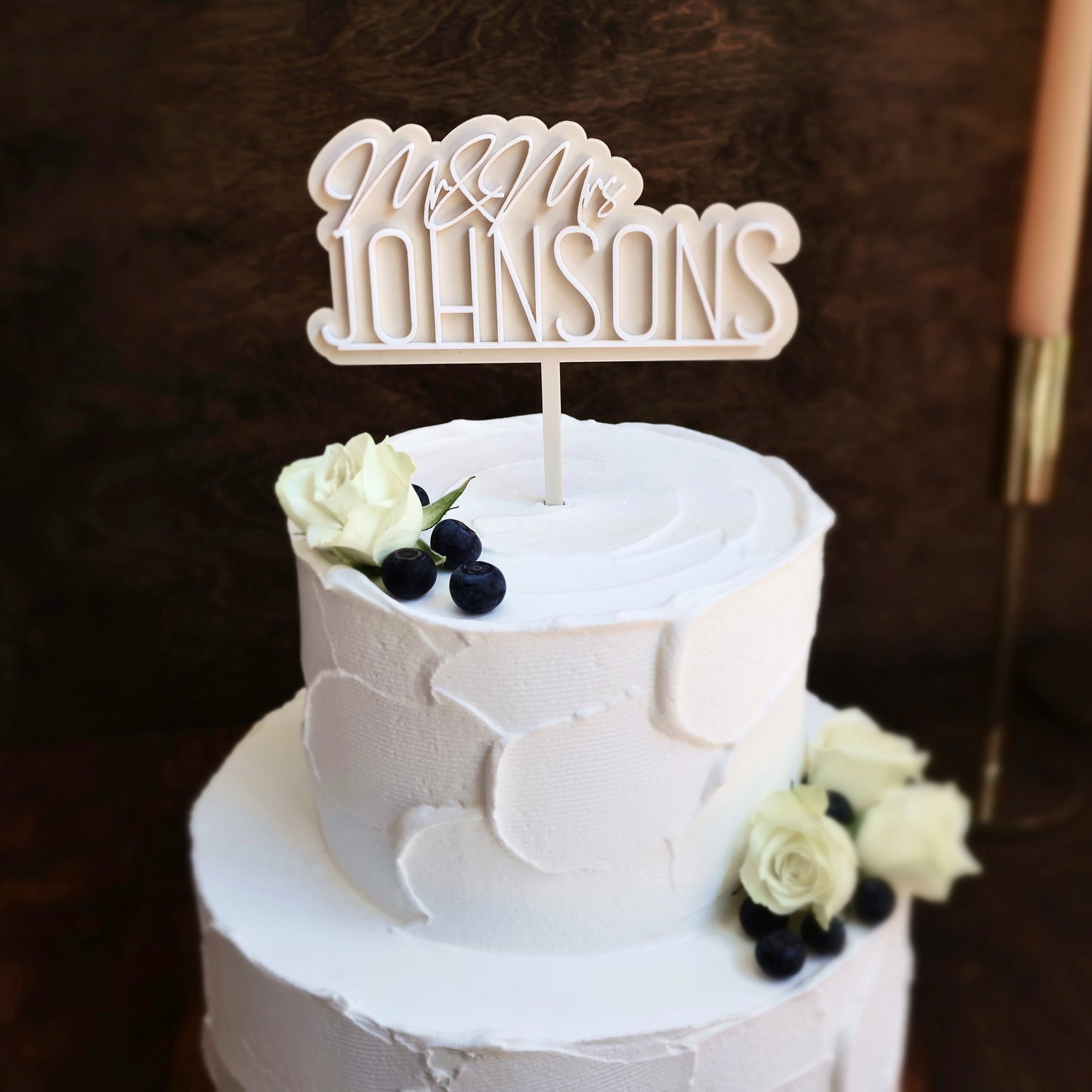 Double layer acrylic wedding mr & mrs cake topper bone ivory and white acrylic 3d custom cake toppers wedding personalized birthday acrylic cake toppers modern last name cake decor pastel acrylics mirrored acrylic wood
