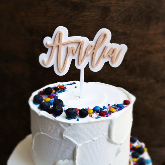 Double layer acrylic name birthday cake topper white and pastel peach acrylic 3d custom cake toppers wedding personalized birthday acrylic cake toppers modern last name cake decor pastel acrylics mirrored acrylic wood