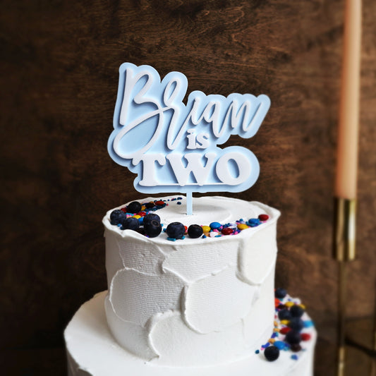 Double layer acrylic name and age birthday cake topper white and pastel blue acrylic 3d custom cake toppers wedding personalized birthday acrylic cake toppers modern last name cake decor pastel acrylics mirrored acrylic wood