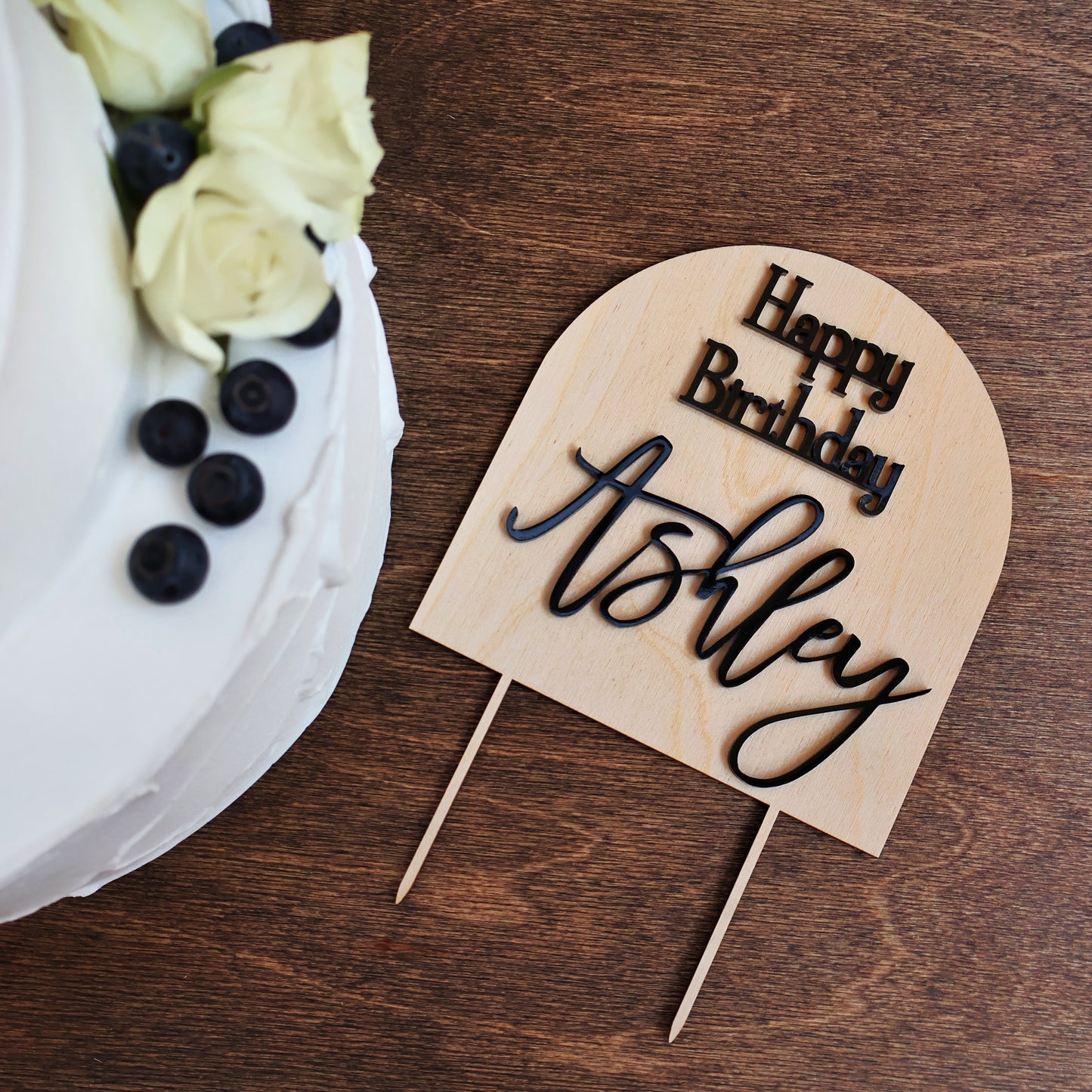 Double layer acrylic wedding arch cake topper raw wood and black acrylic 3d custom cake toppers wedding personalized birthday acrylic cake toppers modern last name cake decor pastel acrylics mirrored acrylic wood