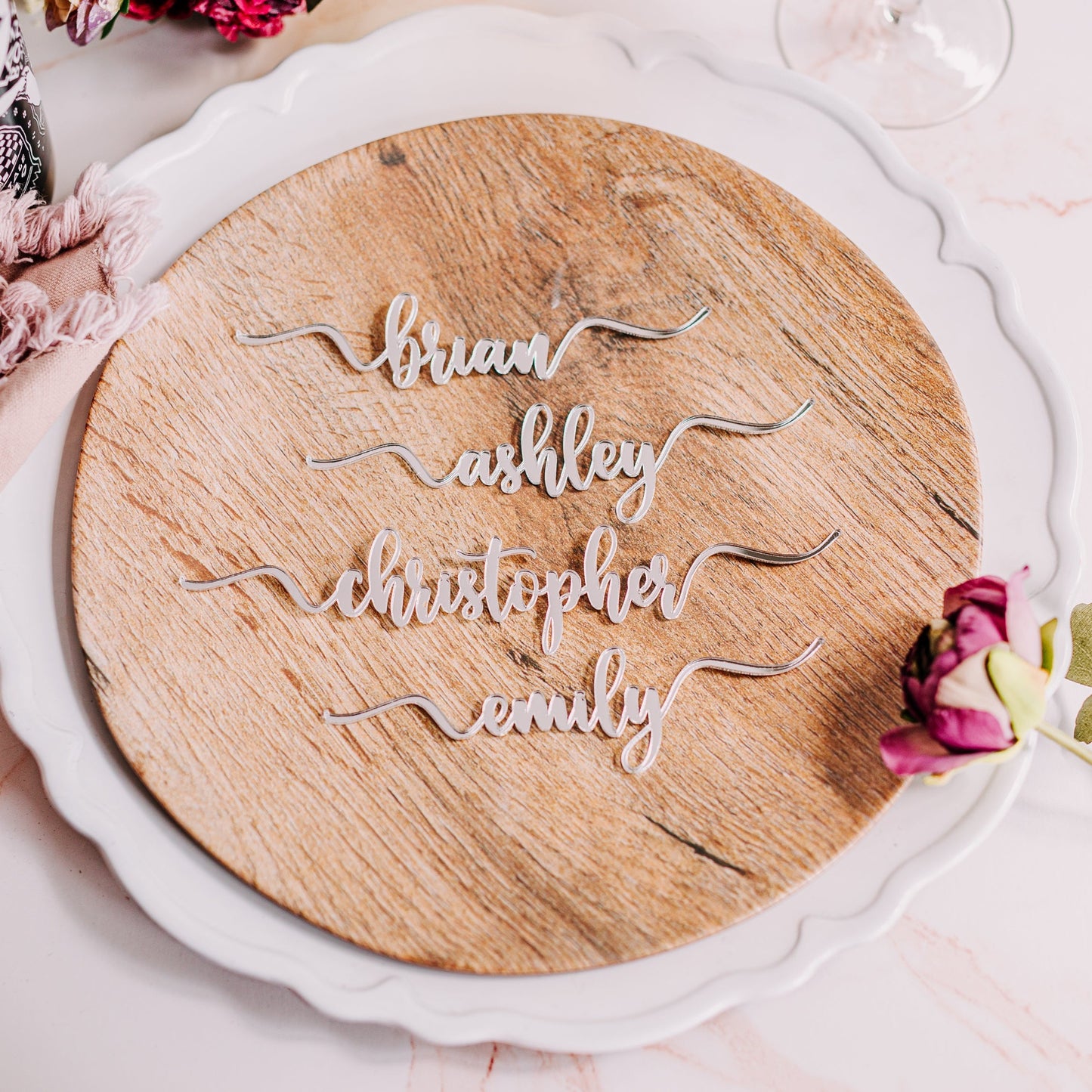 silver mirrored acrylic wedding name tags name tags wood name card name place cards name cards wedding name place setting wooden names wedding place cards bachelorette party wedding favors wedding decor name plate birthday rehersal dinner bridal shower