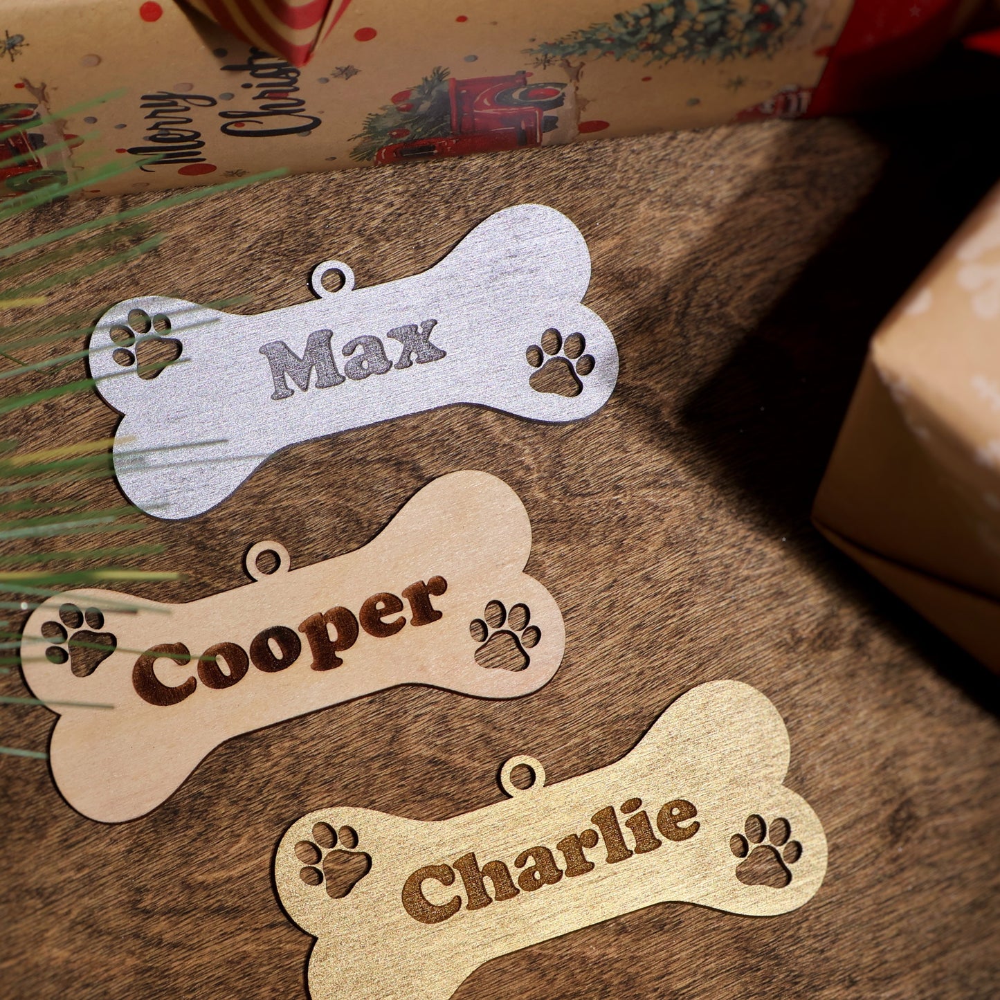 Holiday Wooden Personalized Pet Paw Ornament Custom Dog Christmas Ornament Animal Ornament 2024 Dog Name Pet Lover Gift holiday ornament holiday decor unique holiday gift stocking name tags christmas stocking personalized ornaments Pet xmas Stocking