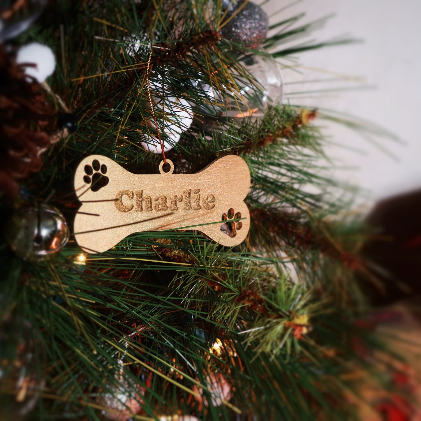 Gold wood Personalized Pet Paw Ornament Custom Dog Christmas Ornament Animal Ornament 2024 Dog Name Pet Lover Gift holiday ornament holiday decor unique holiday gift stocking name tags christmas stocking personalized ornaments Pet xmas Stocking
