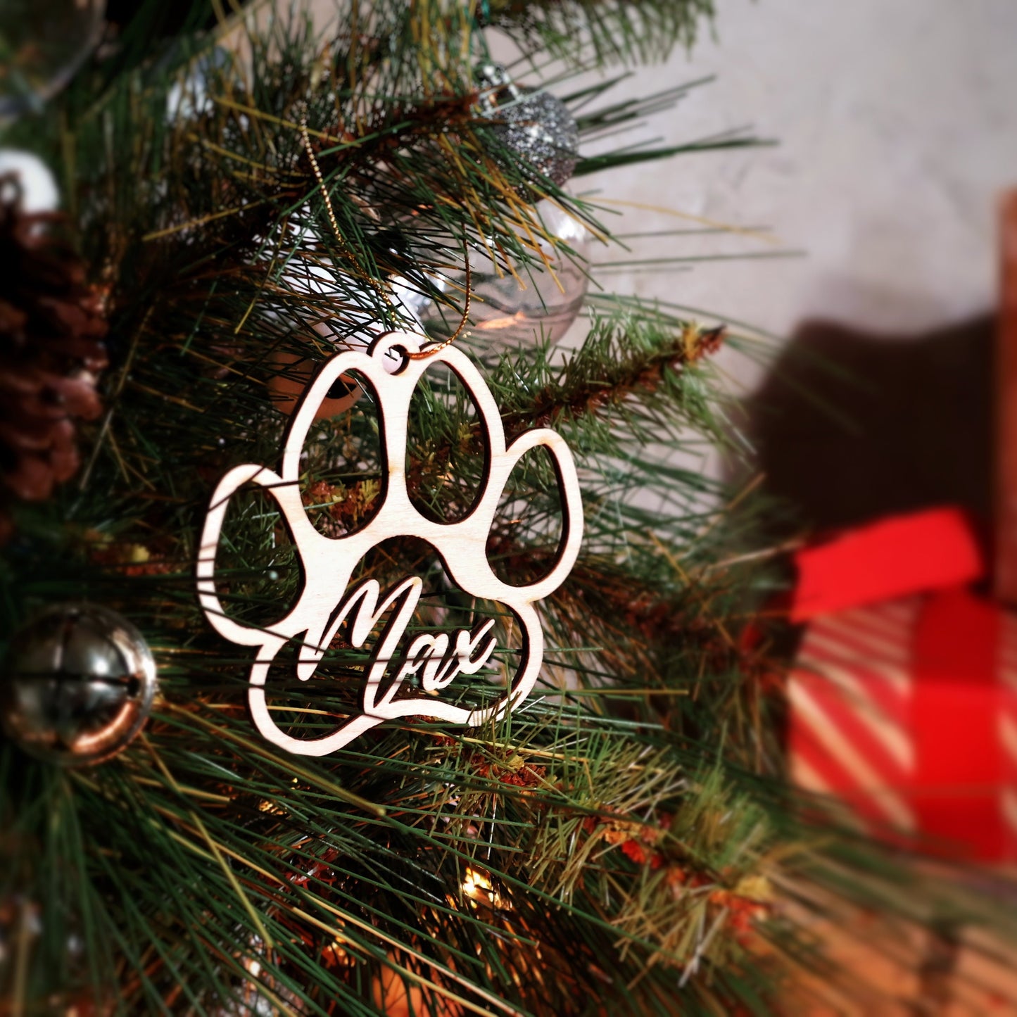 Raw wood Personalized Pet Paw Ornament Custom Dog Christmas Ornament Animal Ornament 2024 Dog Name Pet Lover Gift holiday ornament holiday decor unique holiday gift stocking name tags christmas stocking personalized ornaments Pet xmas Stocking