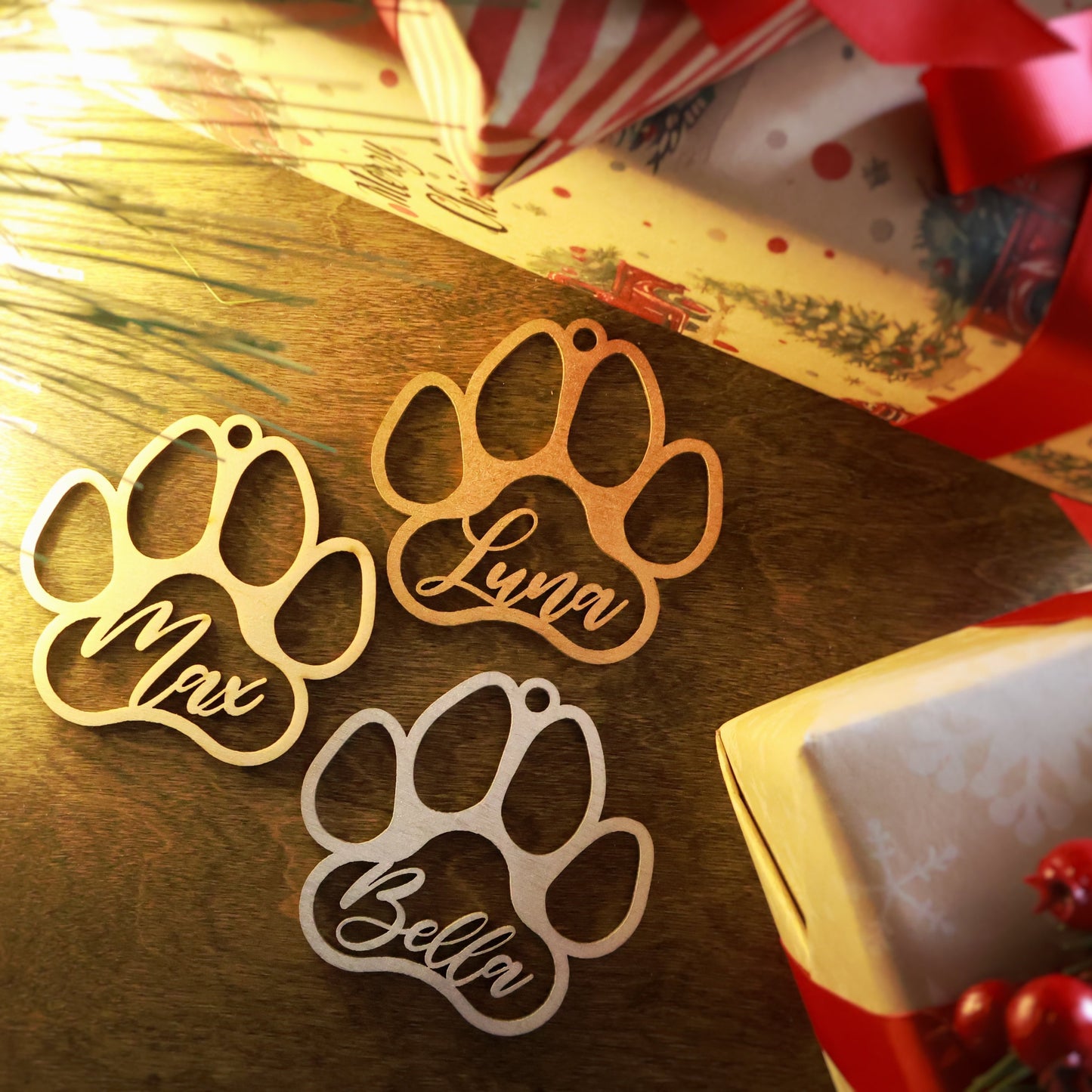 Holiday Wooden Personalized Pet Paw Ornament Custom Dog Christmas Ornament Animal Ornament 2024 Dog Name Pet Lover Gift holiday ornament holiday decor unique holiday gift stocking name tags christmas stocking personalized ornaments Pet xmas Stocking