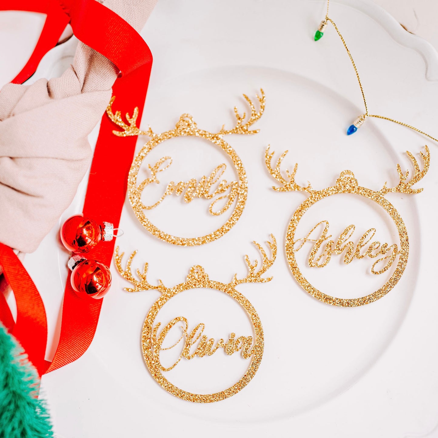 gold glitter acrylic stocking tags reindeer, stocking name tags, name ornament christmas, christmas place cards, name ornament, christmas name tags, christmas stocking name tags, christmas stocking tags christmas table decor christmas stockings tag