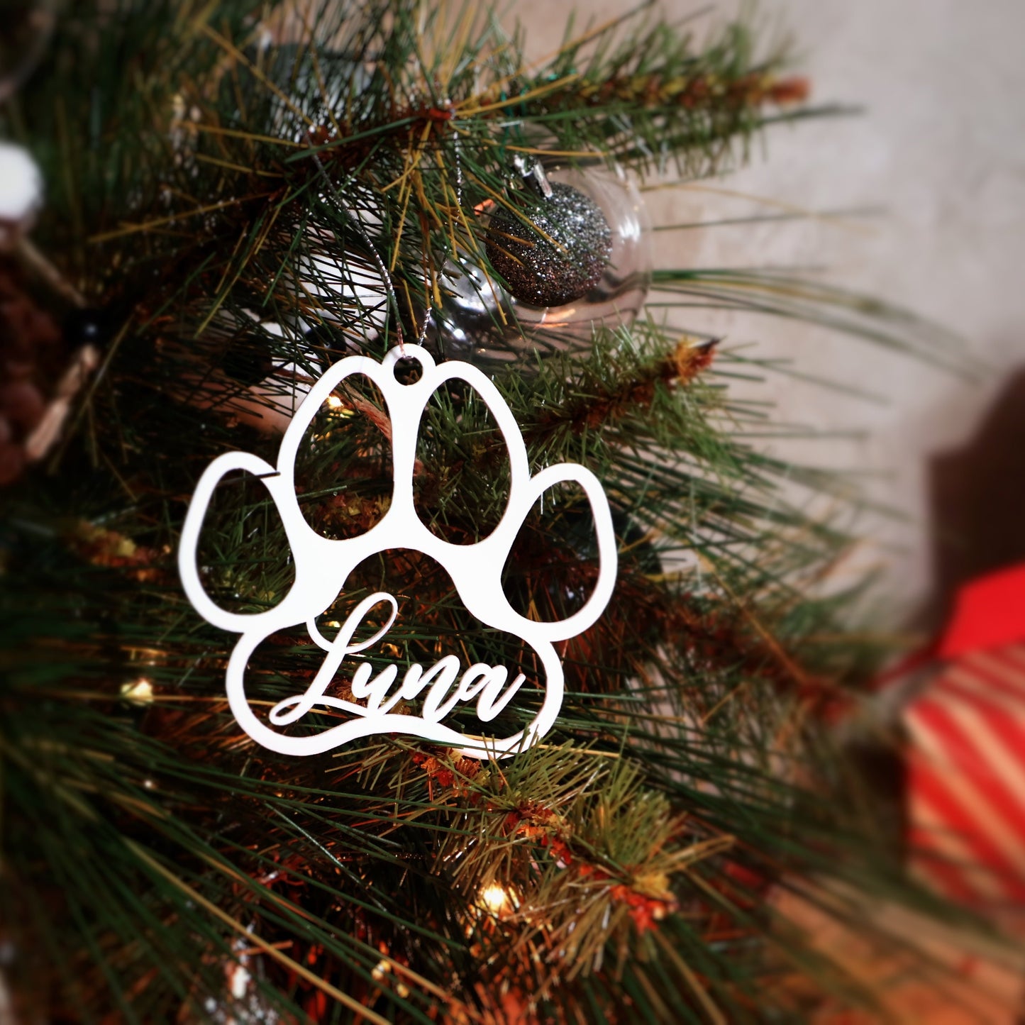 White acrylic Personalized Pet Paw Ornament Custom Dog Christmas Ornament Animal Ornament 2024 Dog Name Pet Lover Gift holiday ornament decor unique holiday gift stocking name tags christmas stocking personalized ornaments Pet xmas Stocking