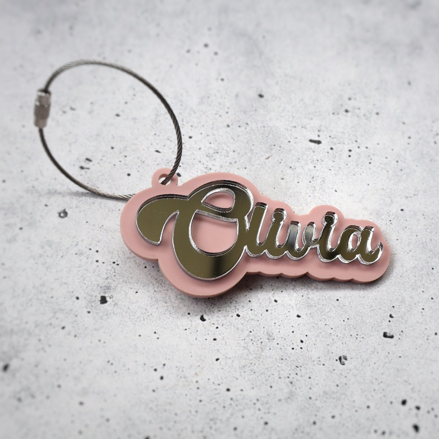 retro font acrylic keychain pastel blush silver wire steel ring custom name keychain bogg bag charm name keychain bag accessories name key chain School Tag Lunchbox name Backpack tags gym bag name Custom Name Charm Diaper Bag Tag bogg bag keychain