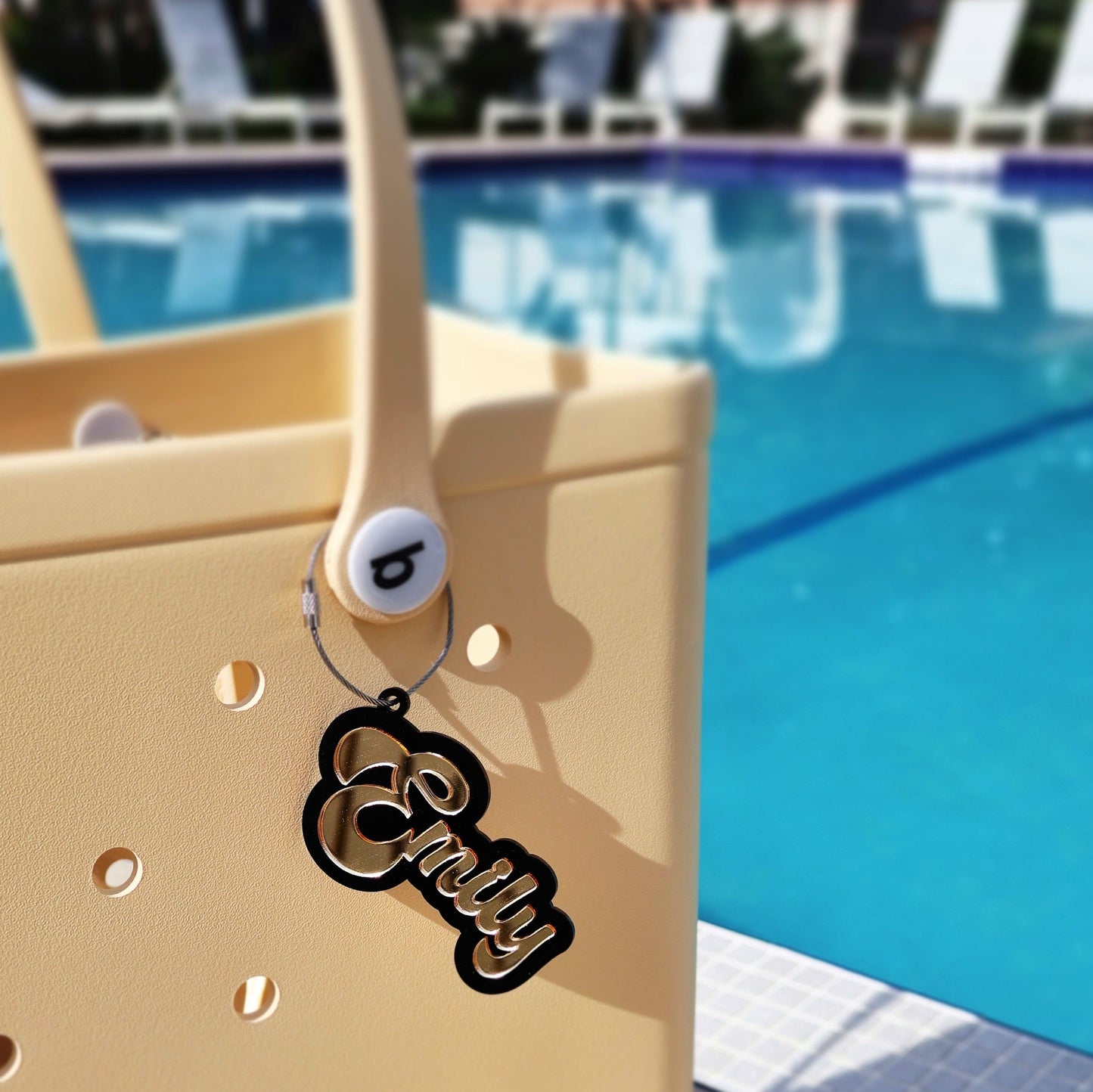acrylic keychain black gold with white wire steel ring custom name keychain bogg bag charm name keychain bag accessories name key chain School Tag Lunchbox name Backpack tags gym bag name Custom Name Charm Diaper Bag Tag bogg bag keychain 70s