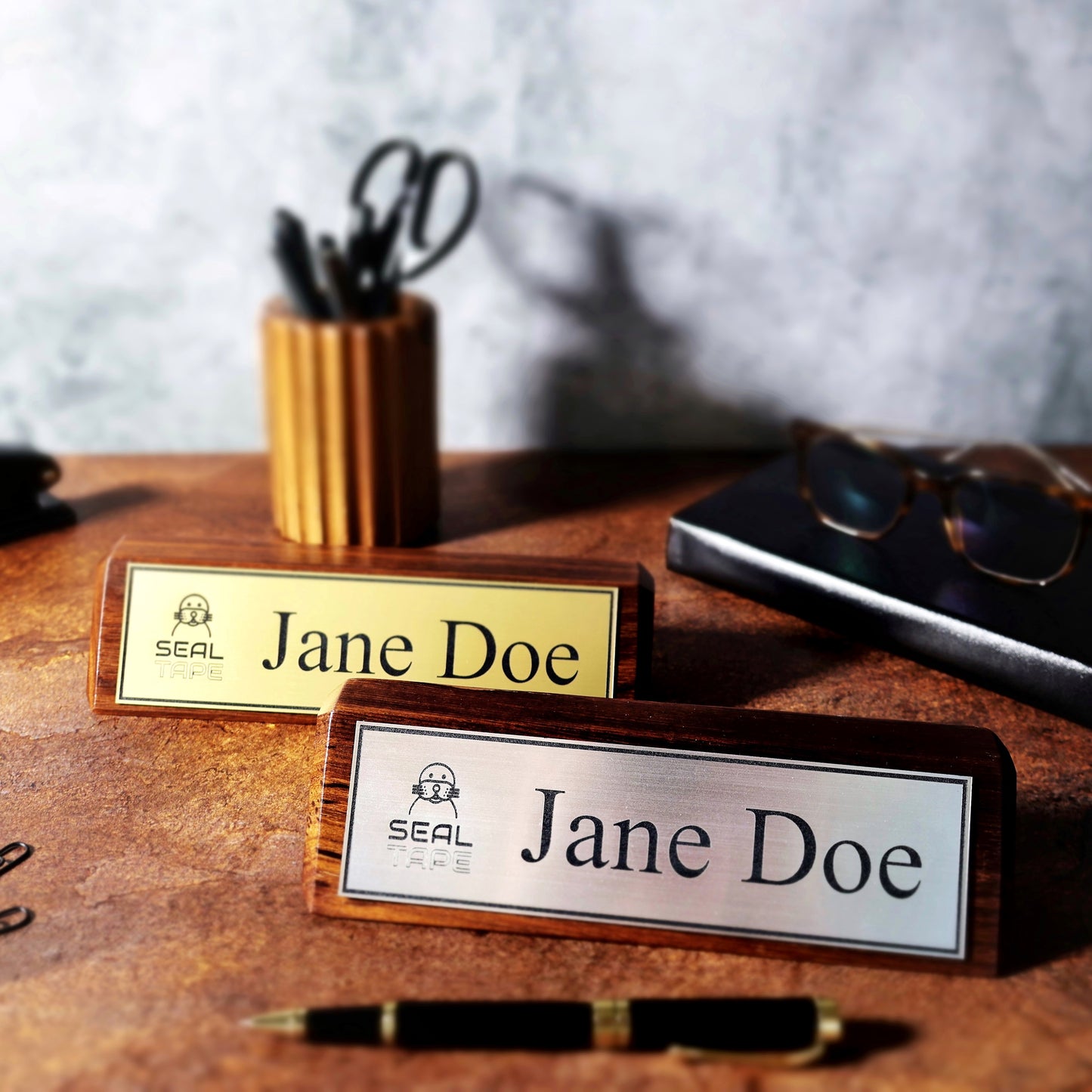 desk name plate custom tabletop sign personalized wood office plaque company logo plate engraved executive coworker gift office executive plaque new job custom personalized plaque title company logo plate wood desk walnut office decor custom engraved