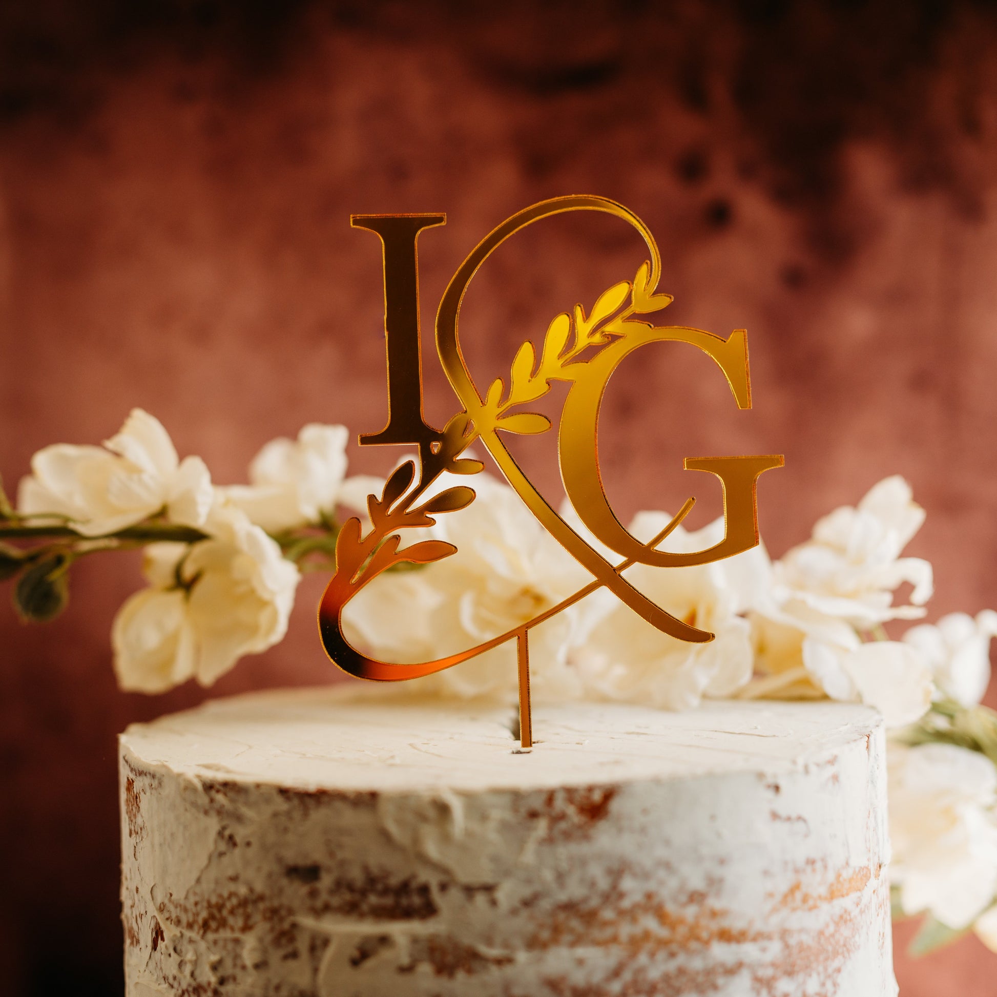 Monogram initials gold mirrored acrylic wedding cake topper custom cake toppers wedding personalized acrylic cake modern decor minimalist cake topper custom rustic rustic wedding mr mrs cake topper caketopper personalized topper name topper candy bar