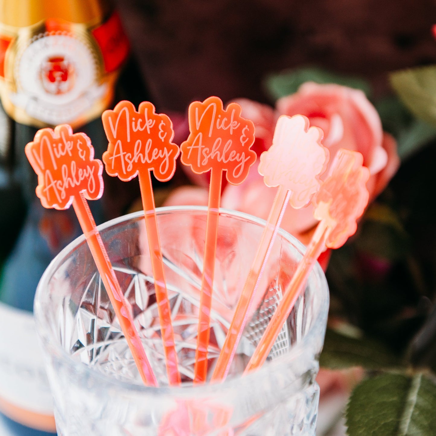 offset happy birthday name neon pink acrylic engraved drink stirrers custom wedding drink stirrers personalized acrylic cocktail stir sticks custom drink charm bespoke event swizzle sticks drink topper birthday party last name date celebration