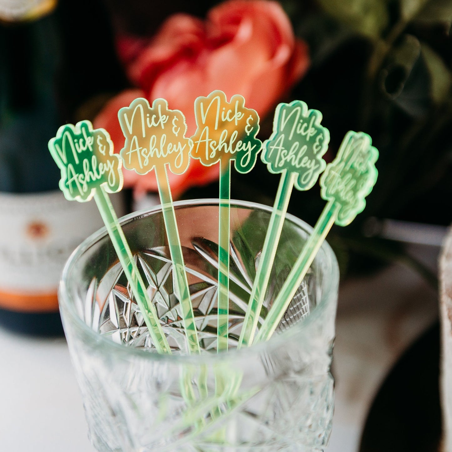 offset happy birthday name neon green acrylic engraved drink stirrers custom wedding drink stirrers personalized acrylic cocktail stir sticks custom drink charm bespoke event swizzle sticks drink topper birthday party last name date celebration