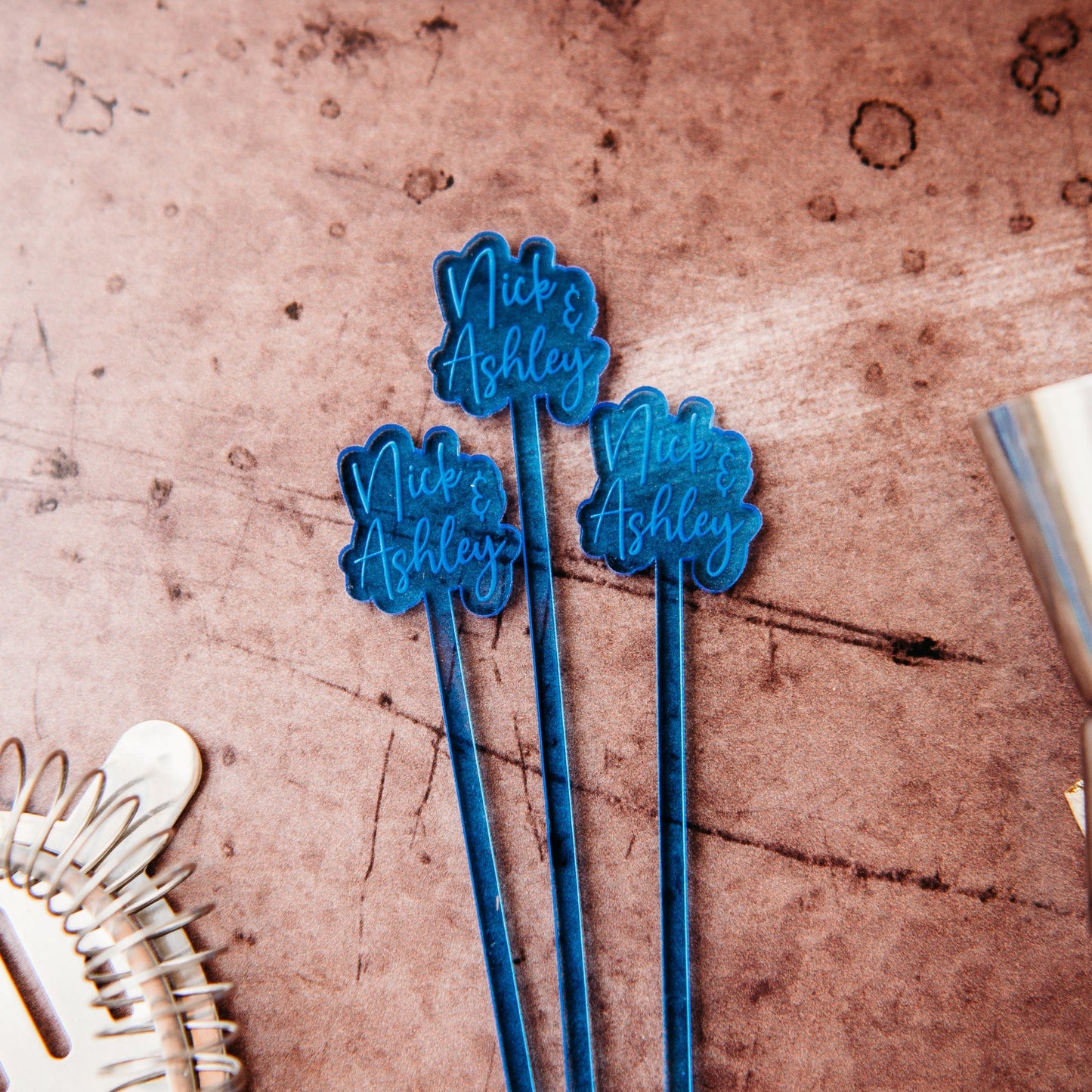 offset happy birthday name blue acrylic engraved drink stirrers custom wedding drink stirrers personalized acrylic cocktail stir sticks custom drink charm bespoke event swizzle sticks drink topper birthday party last name date celebration