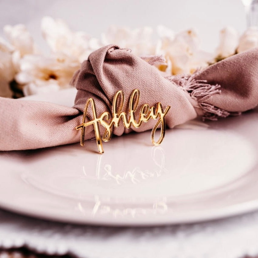 gold mirrored acrylic wedding name tags name tags wood name card name place cards name cards wedding name place setting wooden names wedding place cards bachelorette party wedding favors  wedding decor  name plate laser cut names