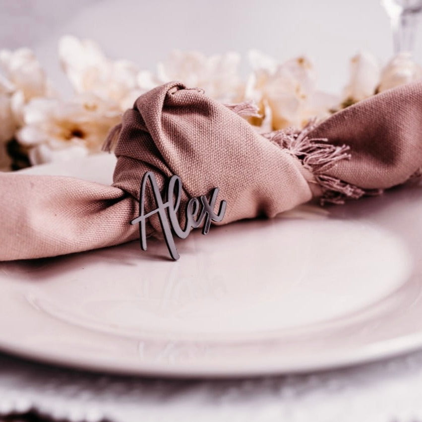 black acrylic wedding name tags name tags wood name card name place cards name cards wedding name place setting wooden names wedding place cards bachelorette party wedding favors  wedding decor  name plate laser cut names