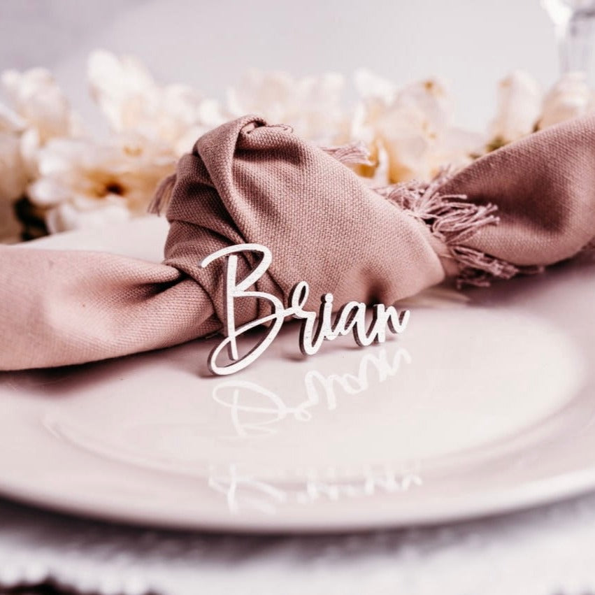 silver wood wedding name tags name tags wood name card name place cards name cards wedding name place setting wooden names wedding place cards bachelorette party wedding favors  wedding decor  name plate laser cut names