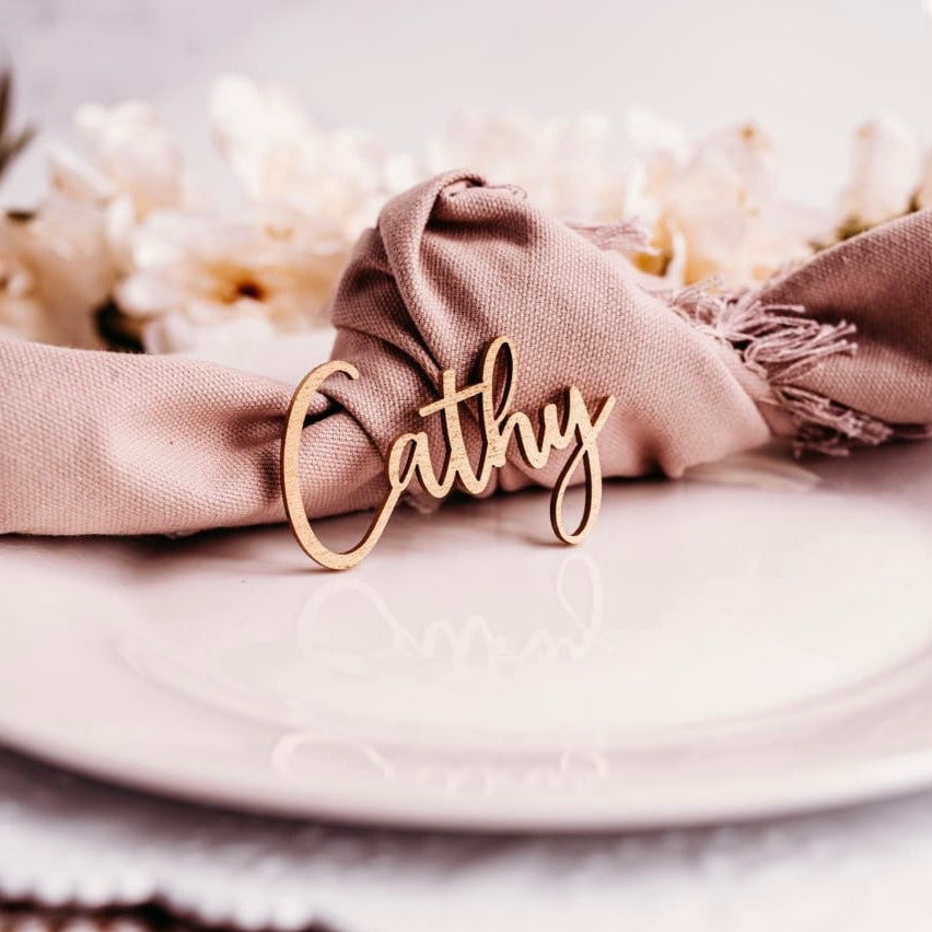 gold wood wedding name tags name tags wood name card name place cards name cards wedding name place setting wooden names wedding place cards bachelorette party wedding favors  wedding decor  name plate laser cut names