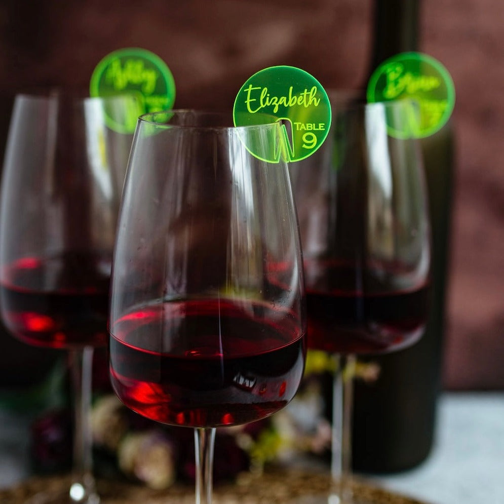 drink charms neon green acrylic custom drink tags drink tags wedding wine glass charms drink tag wedding seating chart wedding drink tags champagne seating chart seating chart bachelorette party celebration name table number cocktail Names