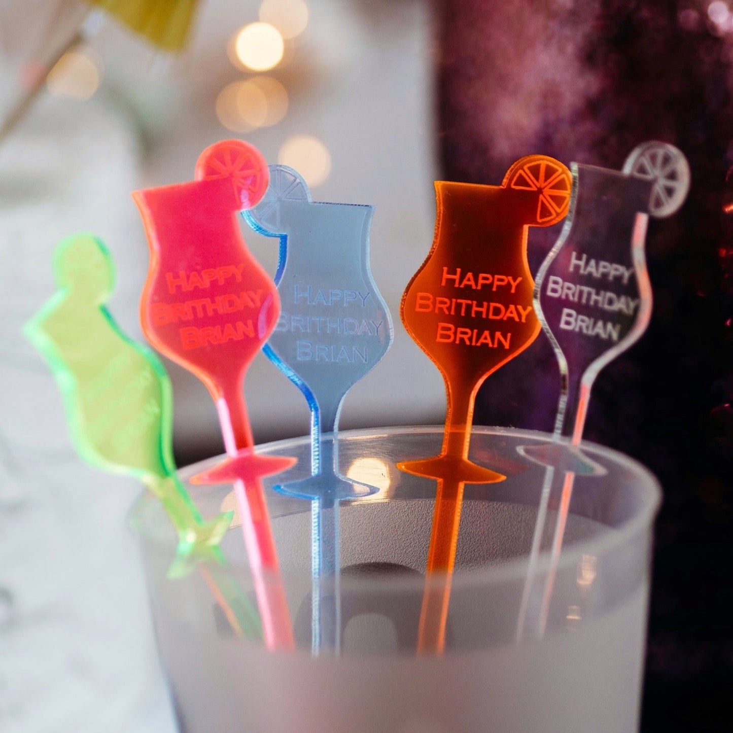 happy birthday name colored acrylic engraved drink stirrers custom wedding drink stirrers personalized acrylic cocktail stir sticks custom drink charm bespoke event swizzle sticks drink topper birthday party last name date celebration