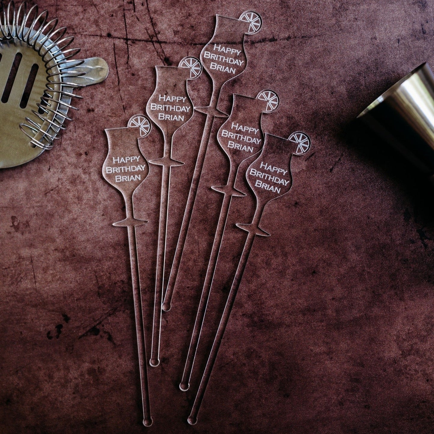 happy birthday name clear acrylic engraved drink stirrers custom wedding drink stirrers personalized acrylic cocktail stir sticks custom drink charm bespoke event swizzle sticks drink topper birthday party last name date celebration