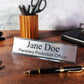 silver desk name plate custom tabletop sign personalized metal stand office plaque company logo plate engraved executive coworker gift office executive plaque new job custom personalized plaque title logo plate metal desk office decor engraved