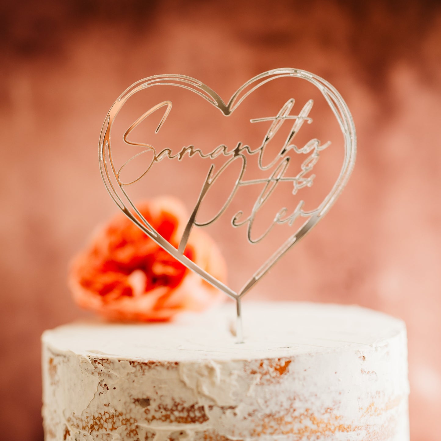 heart shaped silver mirrored acrylic wedding cake topper custom cake toppers wedding personalized anniversary acrylic cake modern last name decor minimalist custom rustic rustic wedding mr mrs cake topper caketopper personalized last name candy bar