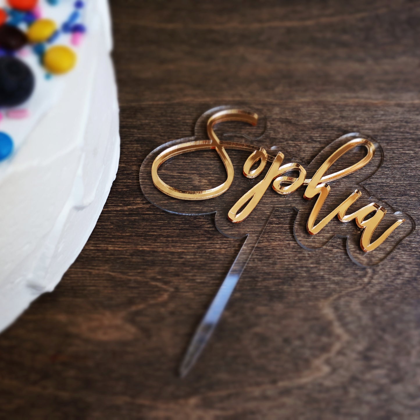 Double layer acrylic name birthday cake topper clear and mirrored gold acrylic 3d custom cake toppers wedding personalized birthday acrylic cake toppers modern last name cake decor pastel acrylics mirrored acrylic wood