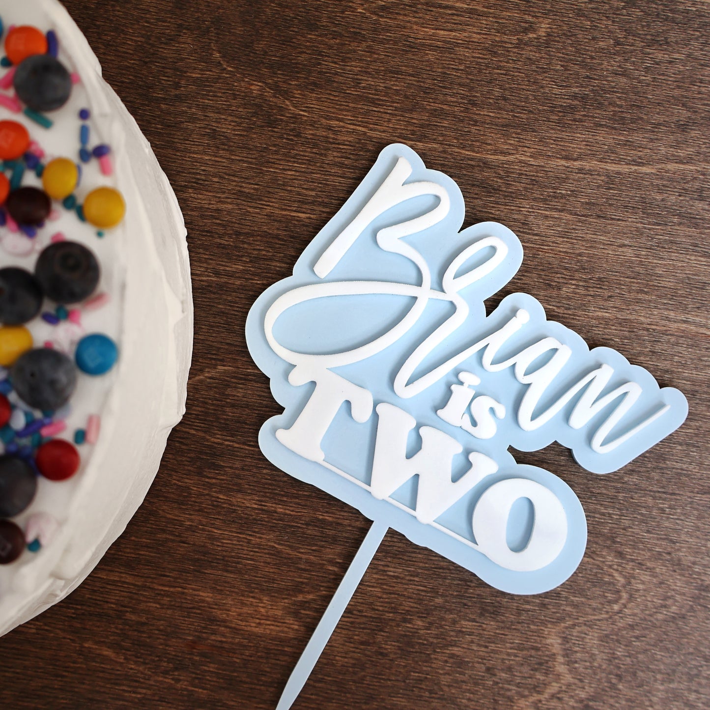 Double layer acrylic name and age birthday cake topper white and pastel blue acrylic 3d custom cake toppers wedding personalized birthday acrylic cake toppers modern last name cake decor pastel acrylics mirrored acrylic wood