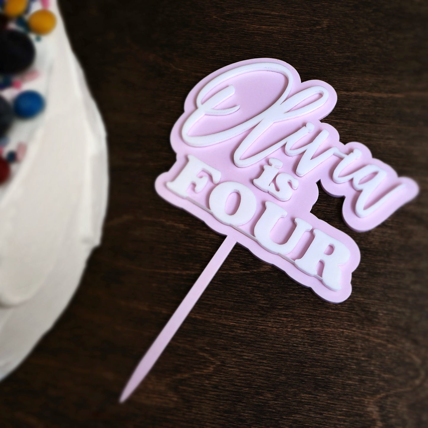 Double layer acrylic name and age birthday cake topper white and pastel pink acrylic 3d custom cake toppers wedding personalized birthday acrylic cake toppers modern last name cake decor pastel acrylics mirrored acrylic wood