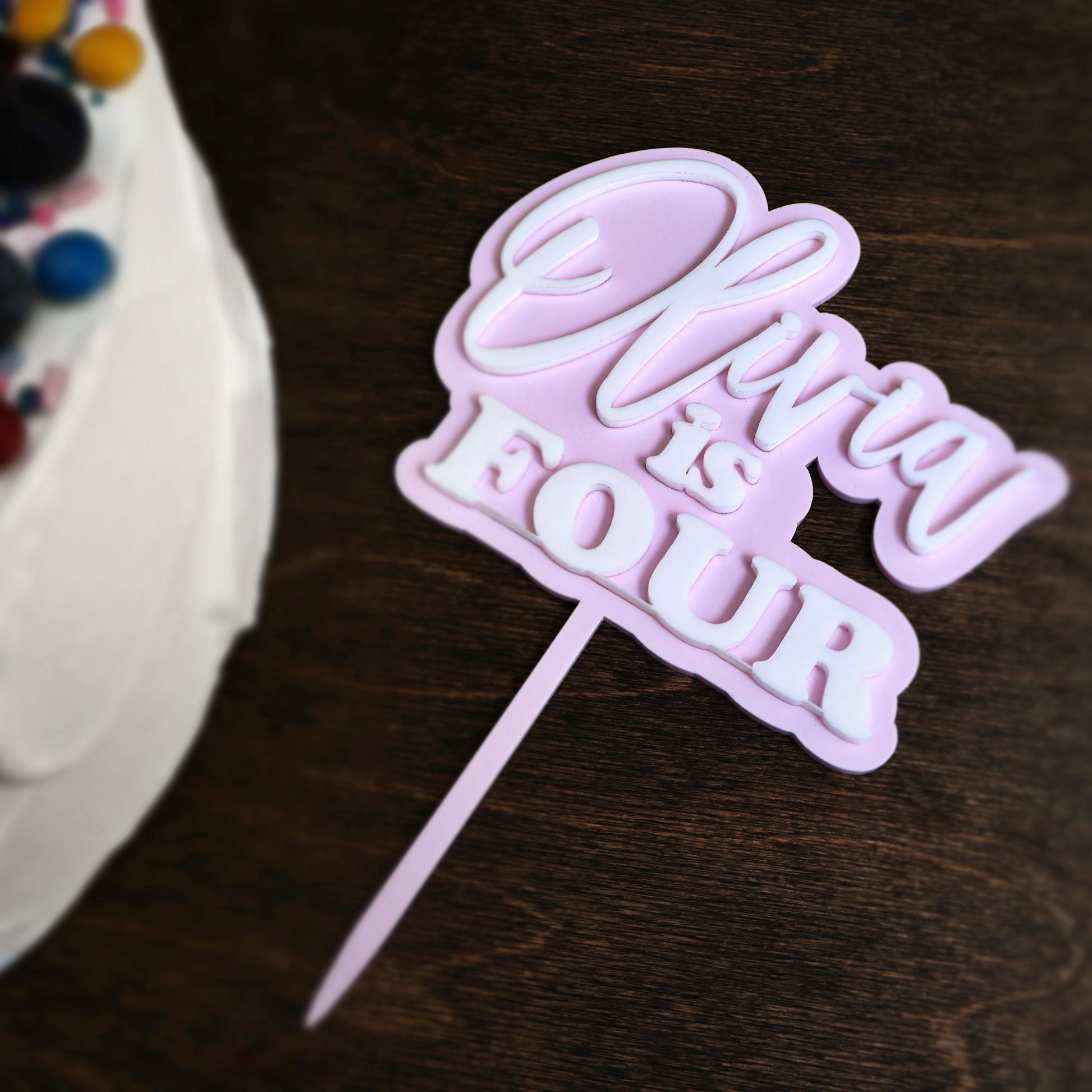 Double layer acrylic name and age birthday cake topper white and pastel pink acrylic 3d custom cake toppers wedding personalized birthday acrylic cake toppers modern last name cake decor pastel acrylics mirrored acrylic wood