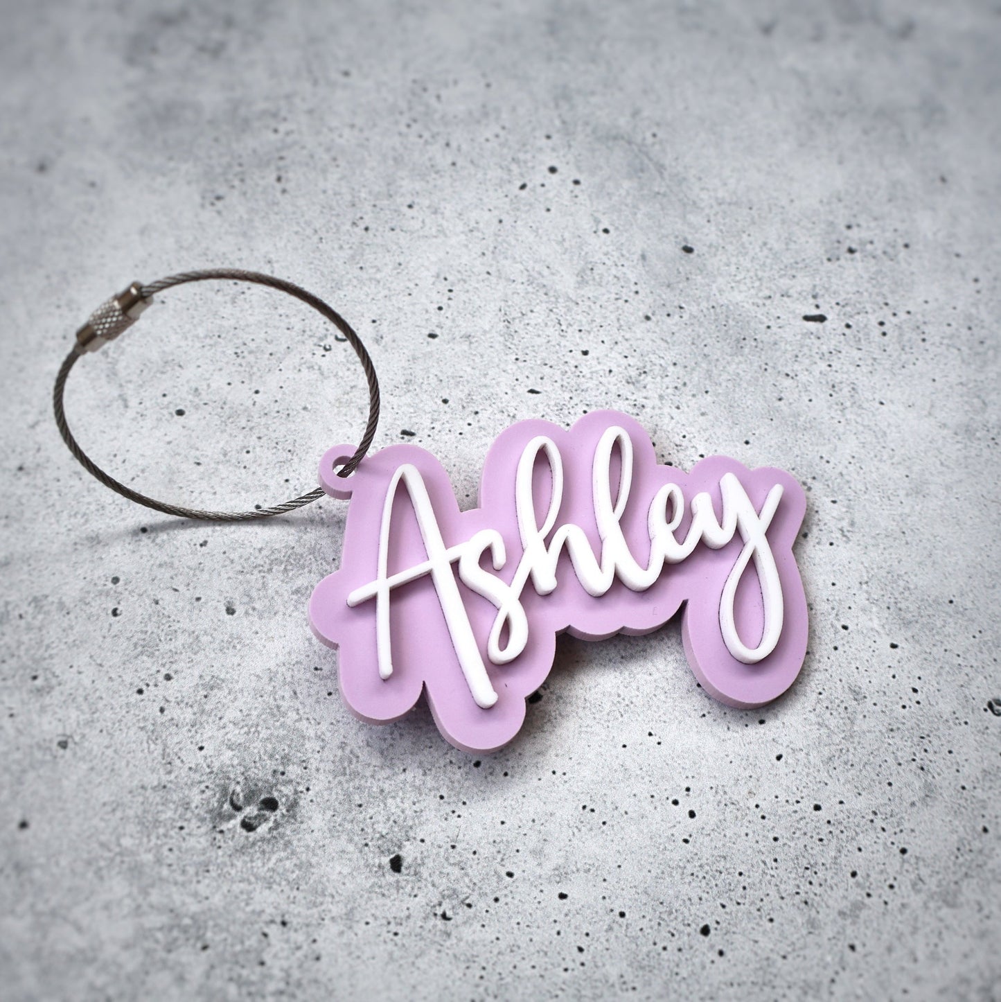 acrylic keychain pastel lavender with white wire steel ring custom name keychain bogg bag charm name keychain bag accessories name key chain School Tag Lunchbox name Backpack tags gym bag name Custom Name Charm Diaper Bag Tag bogg bag keychain