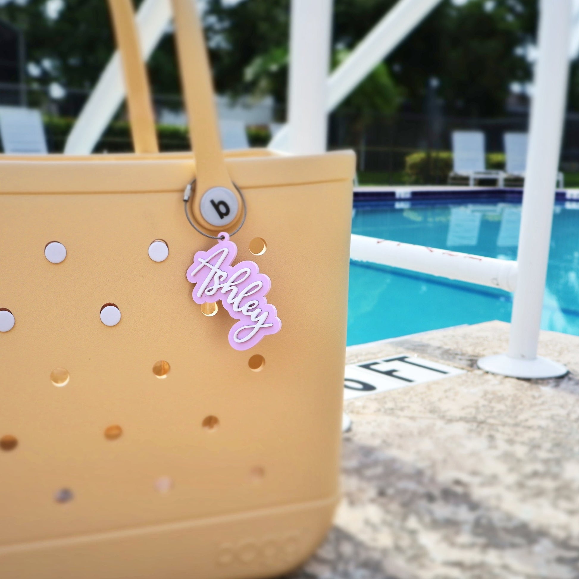 acrylic keychain pastel lavender with white wire steel ring custom name keychain bogg bag charm name keychain bag accessories name key chain School Tag Lunchbox name Backpack tags gym bag name Custom Name Charm Diaper Bag Tag bogg bag keychain