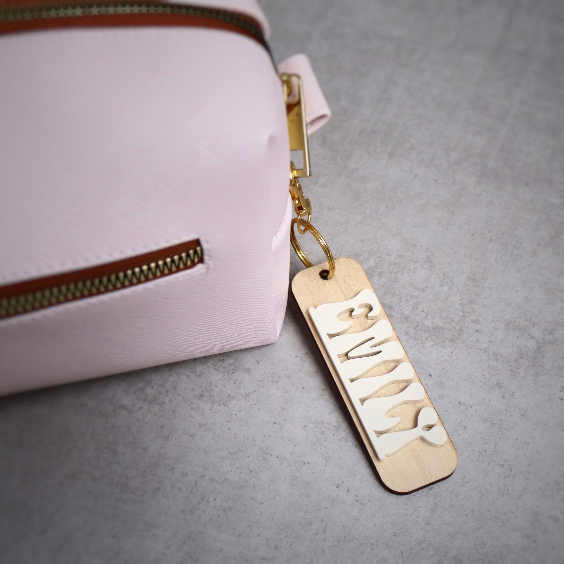 raw wood and white acrylic keychains custom name keychain bogg bag charm name keychain bag accessories name key chain School Tag Lunchbox name Backpack tags gym bag name Custom Name Charm Diaper Bag Tag bogg bag keychain