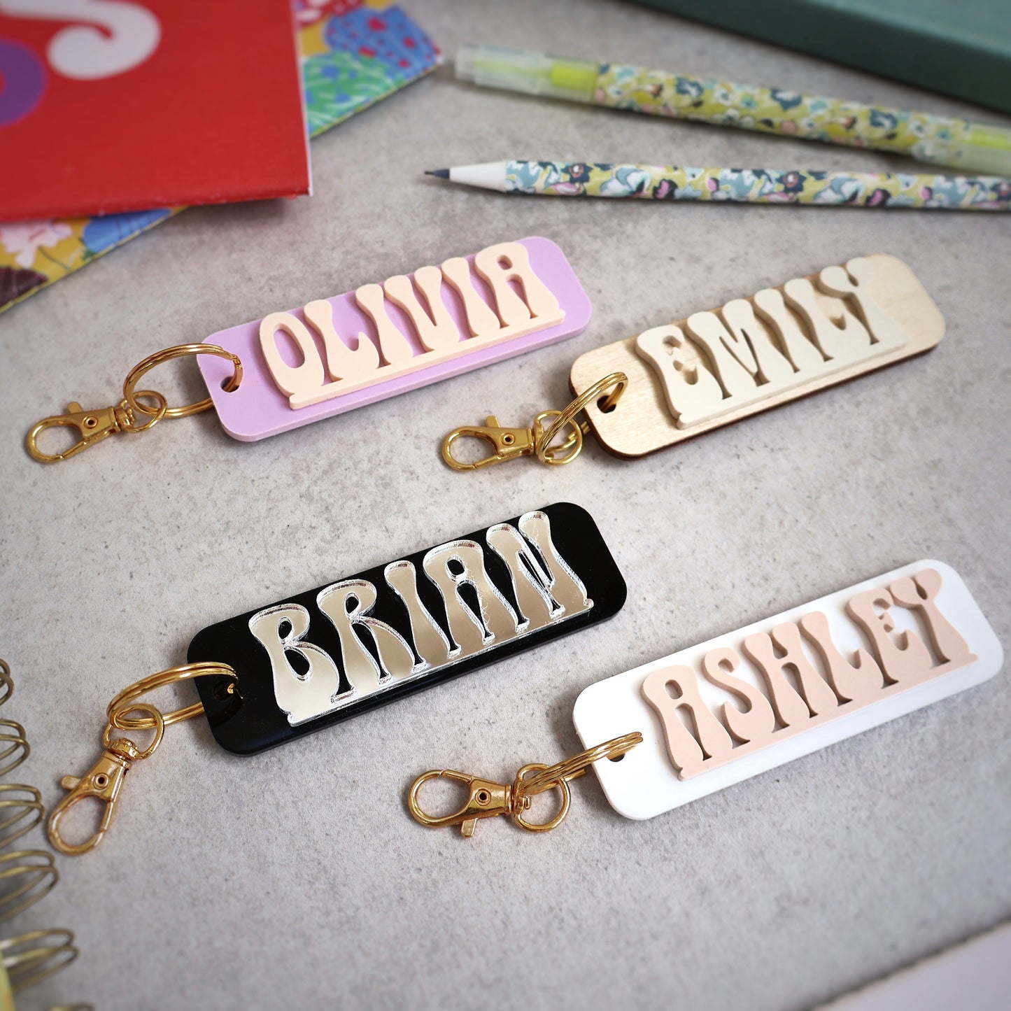 Pastel acrylic keychains custom name keychain bogg bag charm name keychain bag accessories name key chain School Tag Lunchbox name Backpack tags gym bag name Custom Name Charm Diaper Bag Tag bogg bag keychain