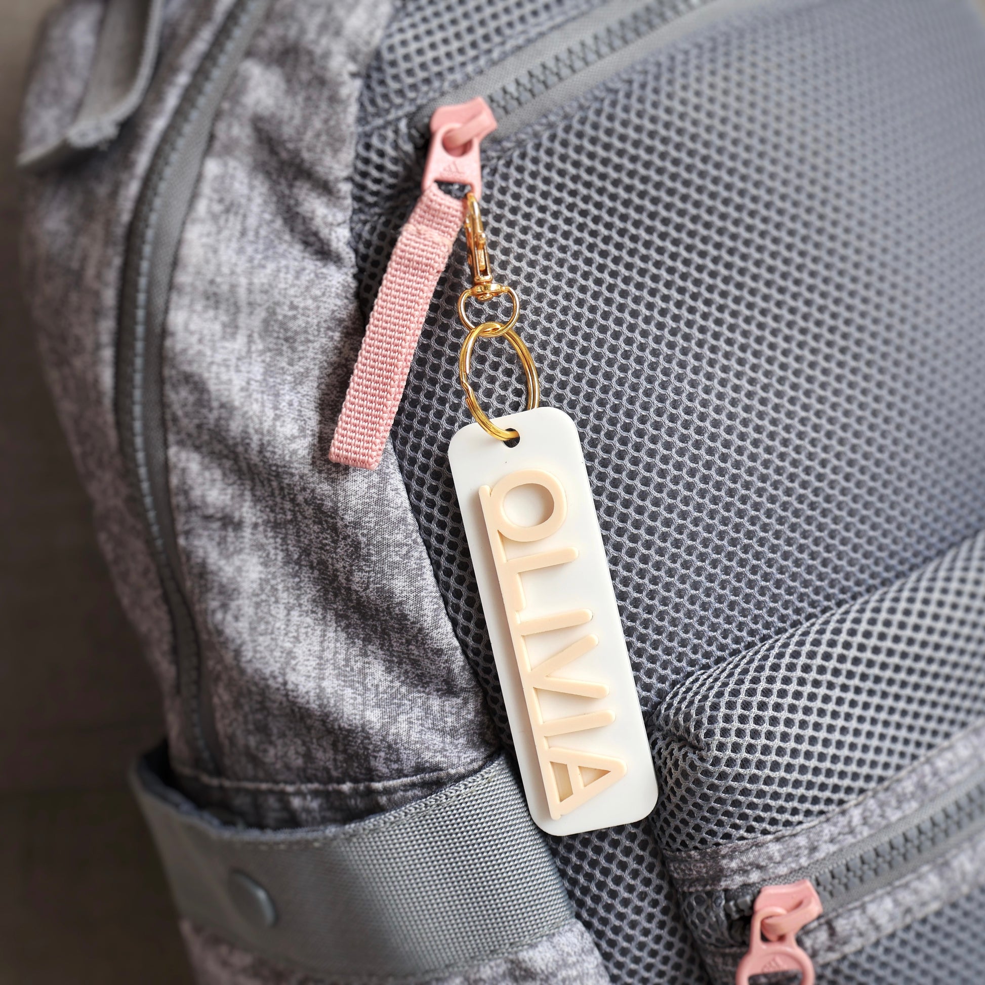white and pastel peach acrylic keychains custom name keychain bogg bag charm name keychain bag accessories name key chain School Tag Lunchbox name Backpack tags gym bag name Custom Name Charm Diaper Bag Tag bogg bag keychain