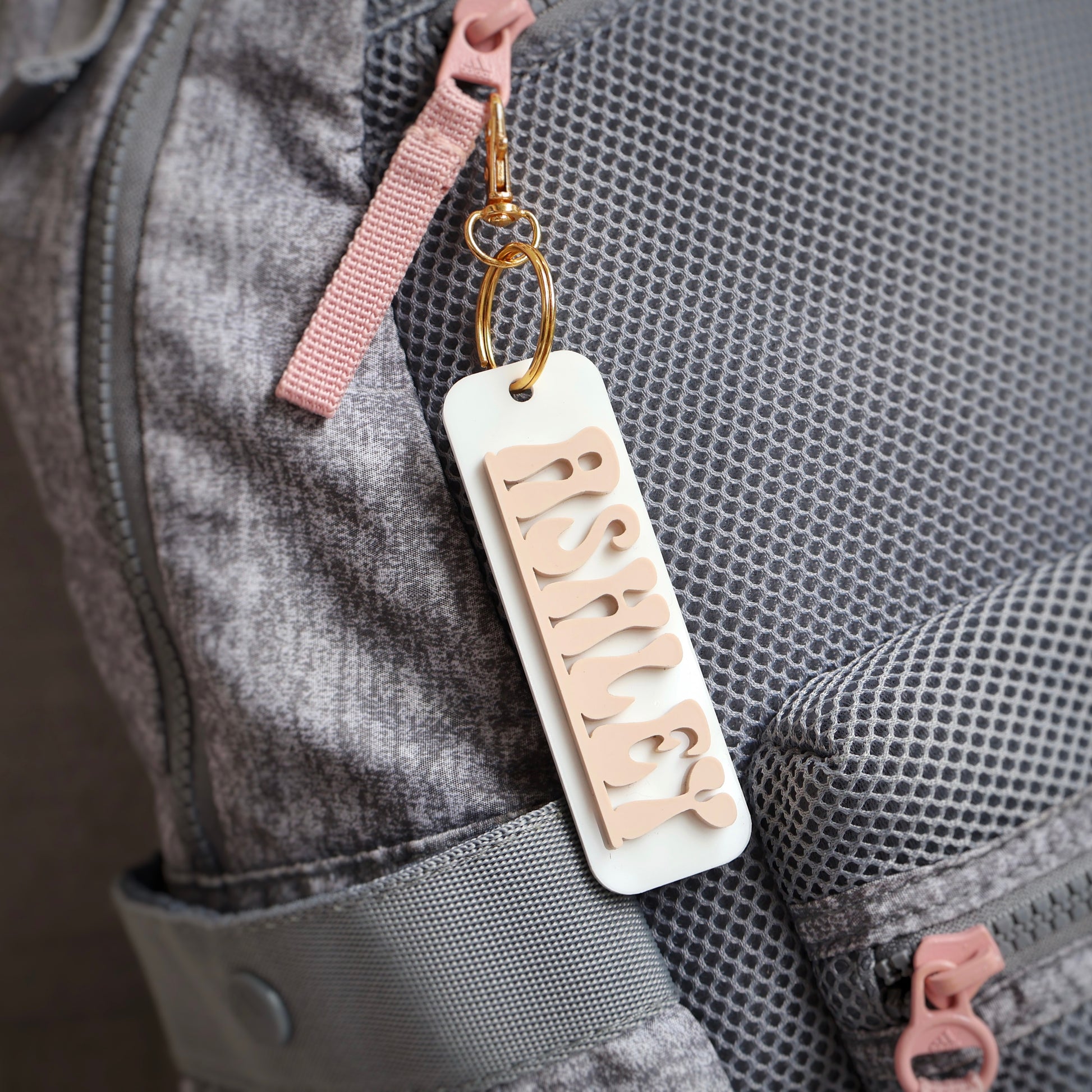 white and blush acrylic keychains custom name keychain bogg bag charm name keychain bag accessories name key chain School Tag Lunchbox name Backpack tags gym bag name Custom Name Charm Diaper Bag Tag bogg bag keychain