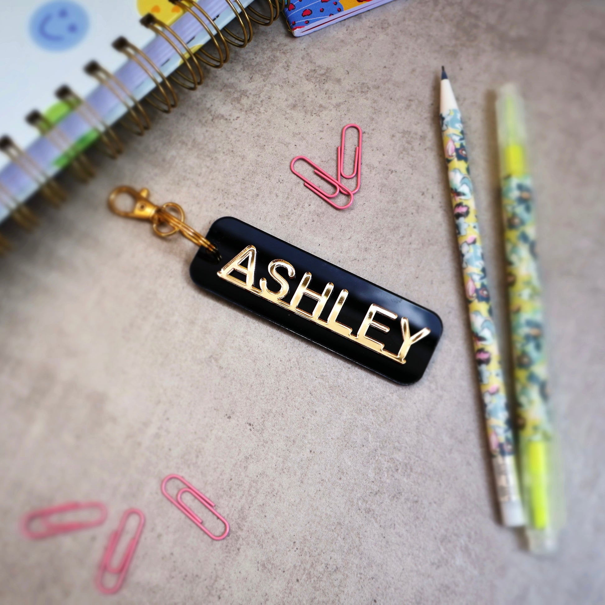 Black and gold acrylic keychains custom name keychain bogg bag charm name keychain bag accessories name key chain School Tag Lunchbox name Backpack tags gym bag name Custom Name Charm Diaper Bag Tag bogg bag keychain