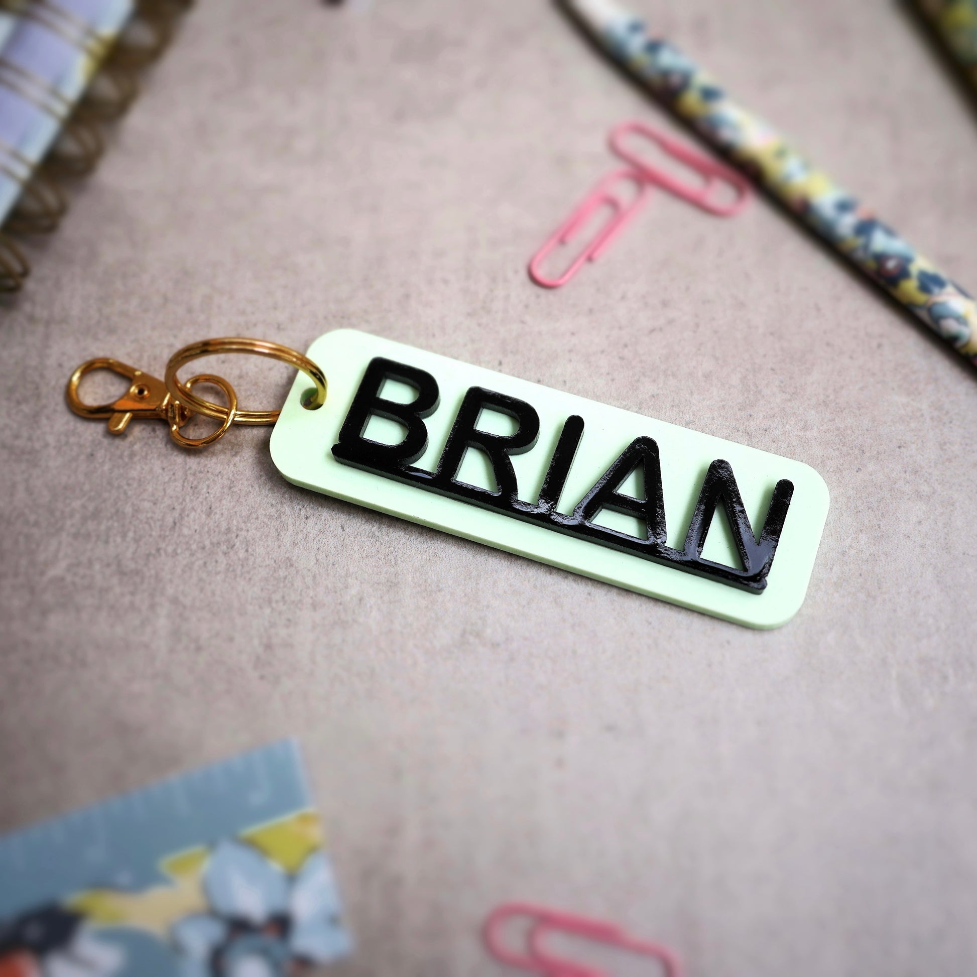 Pastel green and black acrylic keychains custom name keychain bogg bag charm name keychain bag accessories name key chain School Tag Lunchbox name Backpack tags gym bag name Custom Name Charm Diaper Bag Tag bogg bag keychain