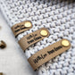 light beige faux leather tags vegan knit labels crochet no sew tag logo custom product tags rivet knit personalized tags vegan craft labels knit logo tags crochet faux leather labels hats mittens scarves coffee cup warmers clothing headbands blankets