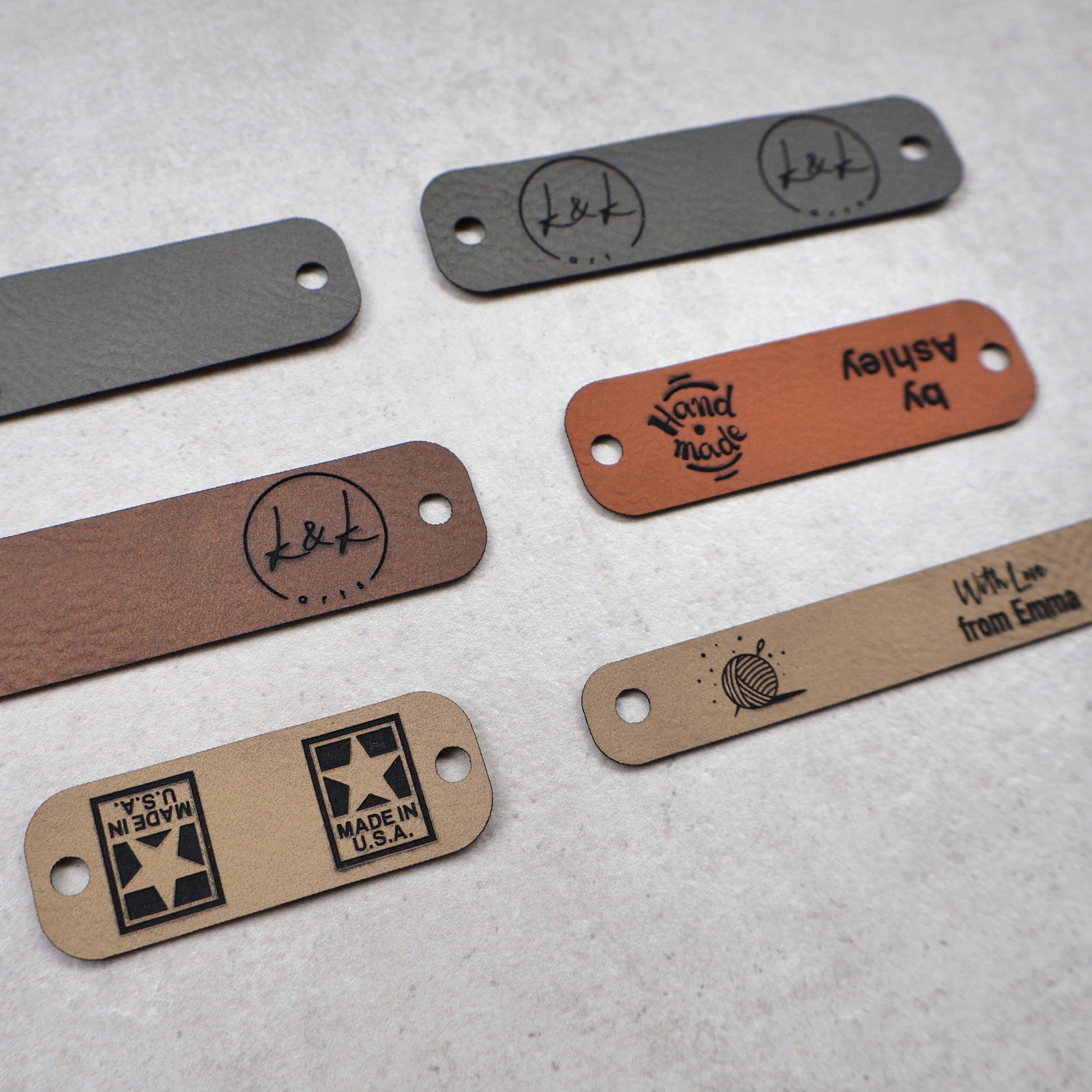 faux leather tags vegan knit scarf labels horizontal crochet no sew tag logo custom product tags rivet knit personalized vegan craft labels knit logo tags crochet faux leather hats mittens scarves coffee cup warmers clothing headbands blankets