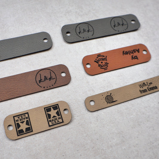 faux leather tags vegan knit scarf labels horizontal crochet no sew tag logo custom product tags rivet knit personalized vegan craft labels knit logo tags crochet faux leather hats mittens scarves coffee cup warmers clothing headbands blankets