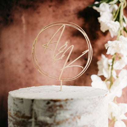 Monogram initials circle raw wooden acrylic wedding cake topper custom cake toppers wedding personalized acrylic cake modern last name decor minimalist cake topper custom rustic rustic wedding caketopper personalized topper name topper candy bar