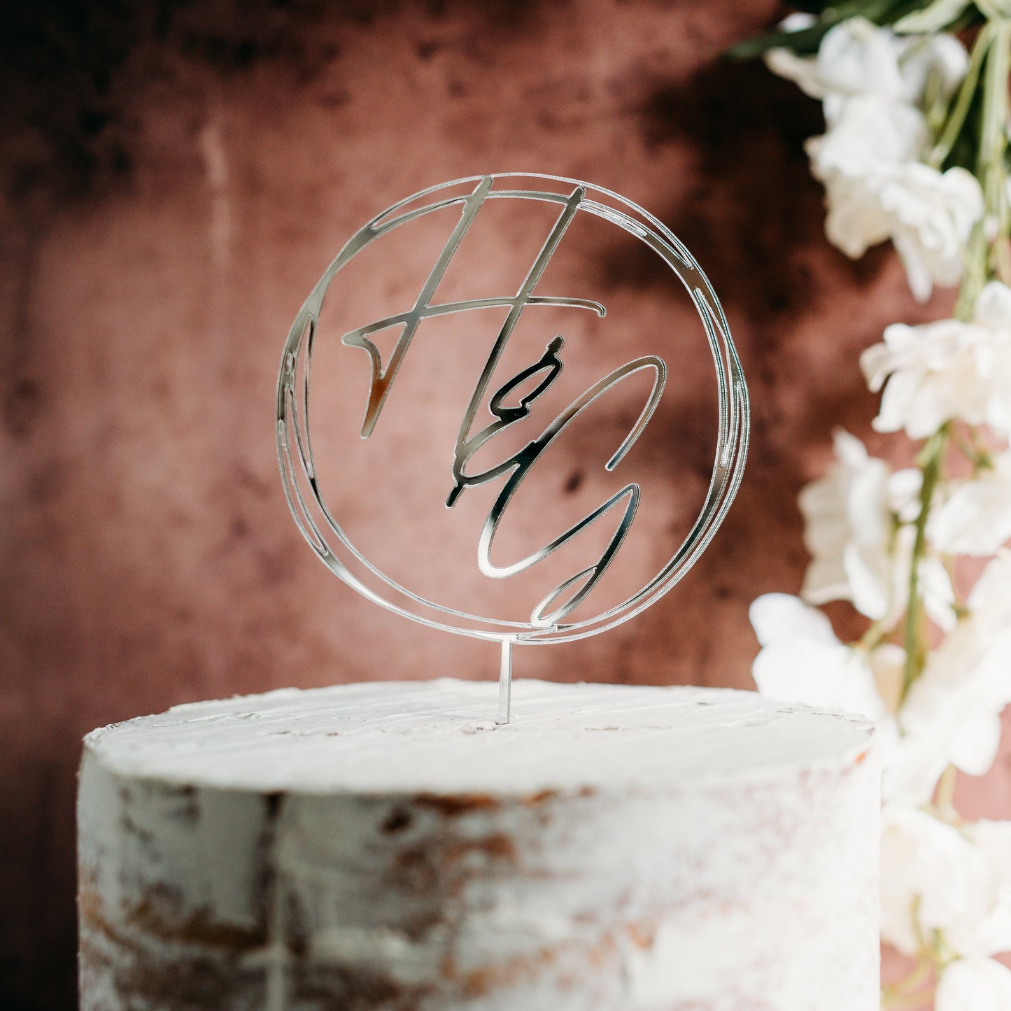 Monogram initials circle silver mirrored acrylic wedding cake topper custom cake toppers wedding personalized acrylic cake modern last name decor minimalist cake topper custom rustic rustic wedding caketopper personalized topper name topper candy bar